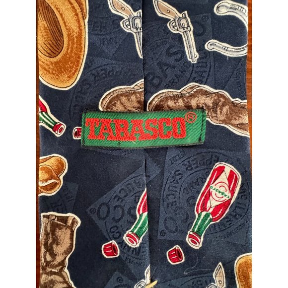 Tabasco Western Wear and Tabasco Bottles Tie OS Blue Western Cowboy Silk - Picture 5 of 16